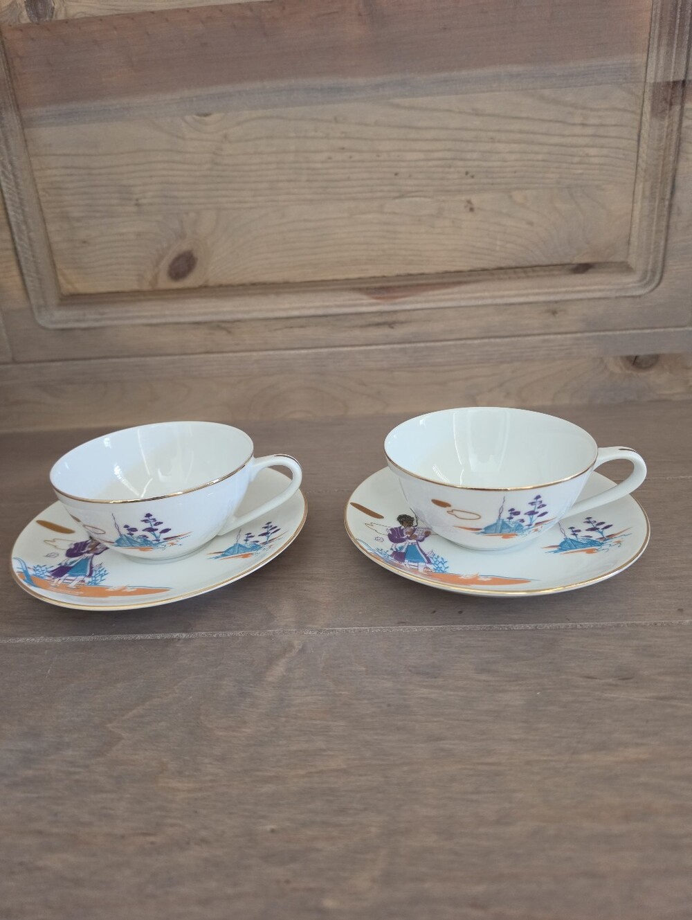 Vintage Knox Oil Acee Blue Eagle Fine China Teacup Saucer Set/2